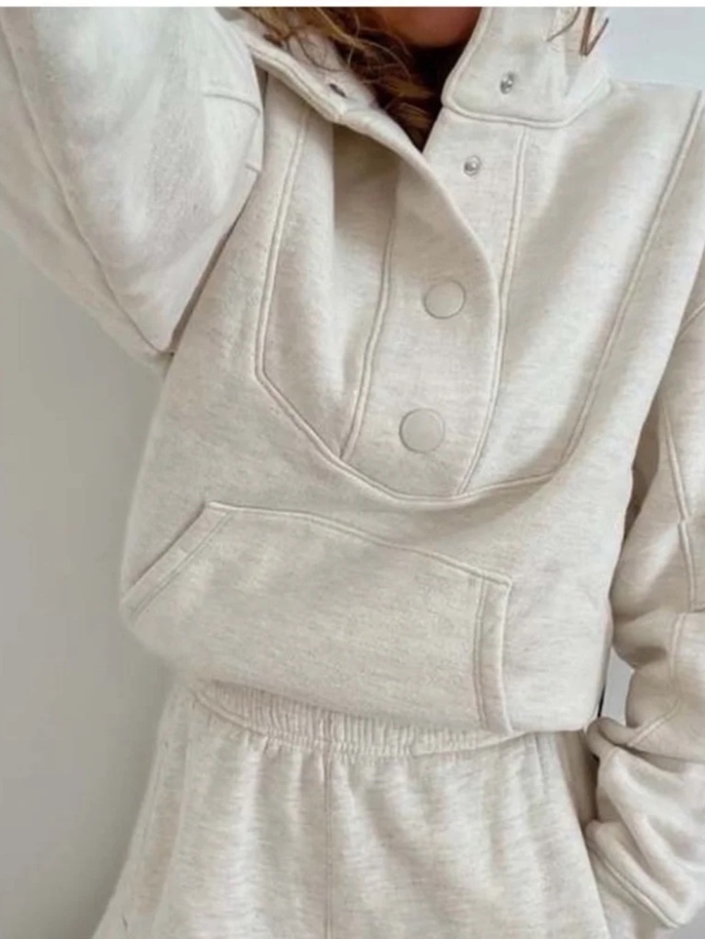 Agolde Funnel-Neck Button Sweatshirt Oatmeal Sz S